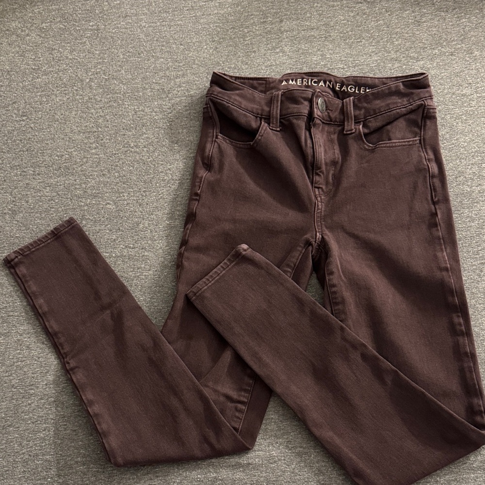 American Eagle Outfitters Women's Dark Maroon Skinny Jeans Size 0 Regular